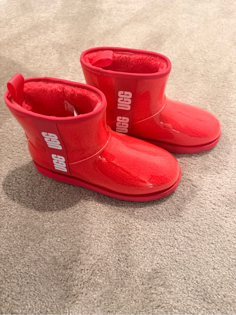 UGG Women's Pink Patent Short Slip-On Boots Size 9